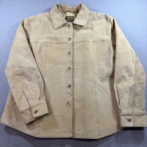 AMI Suede Leather Jacket Womens XL Tan Beige Excellent Button Front Collared